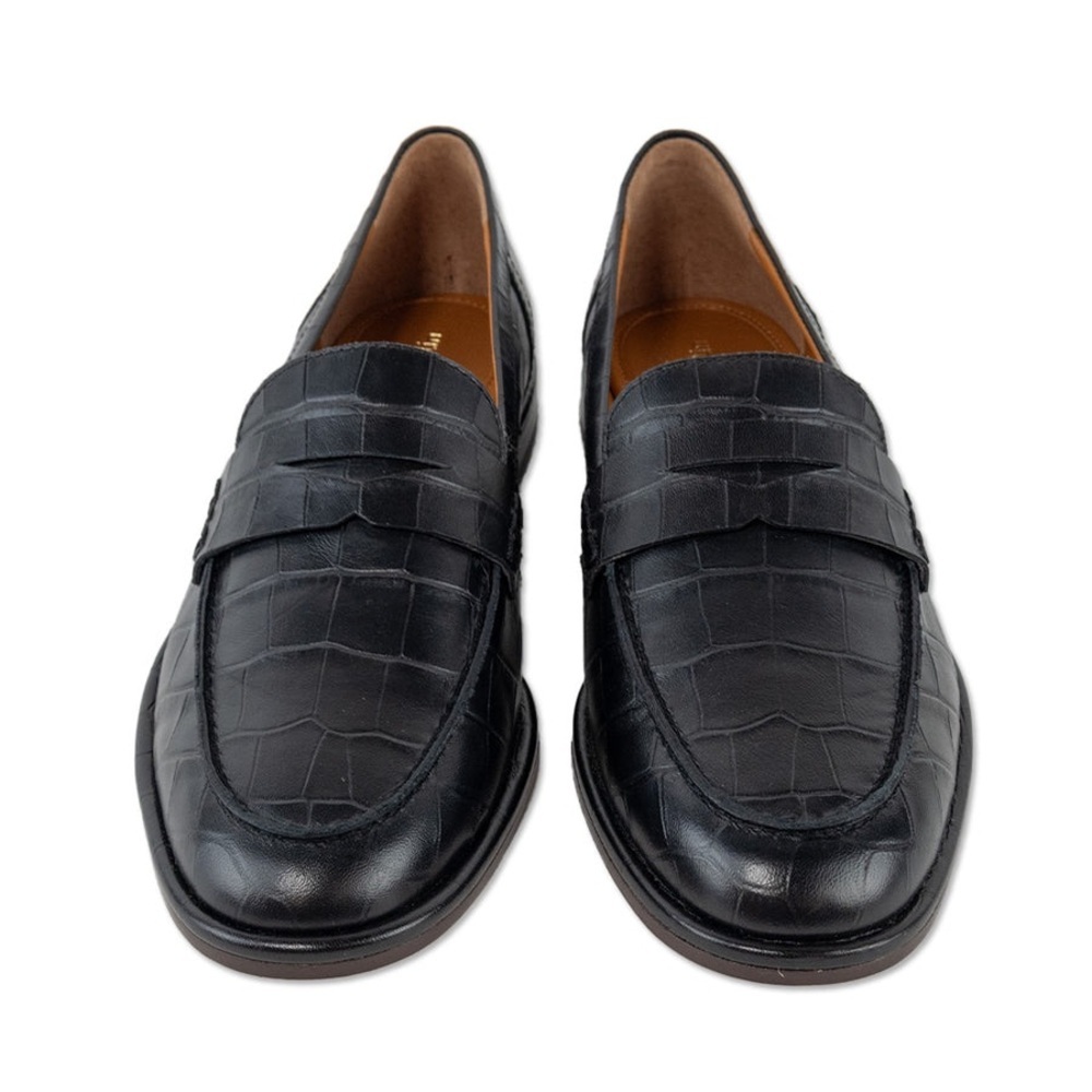 $278 J.MCLAUGHLIN BLACK CONCETTA CROC-EMBOSSED LEATHER PENNY LOAFERS NWT - Picture 2 of 8
